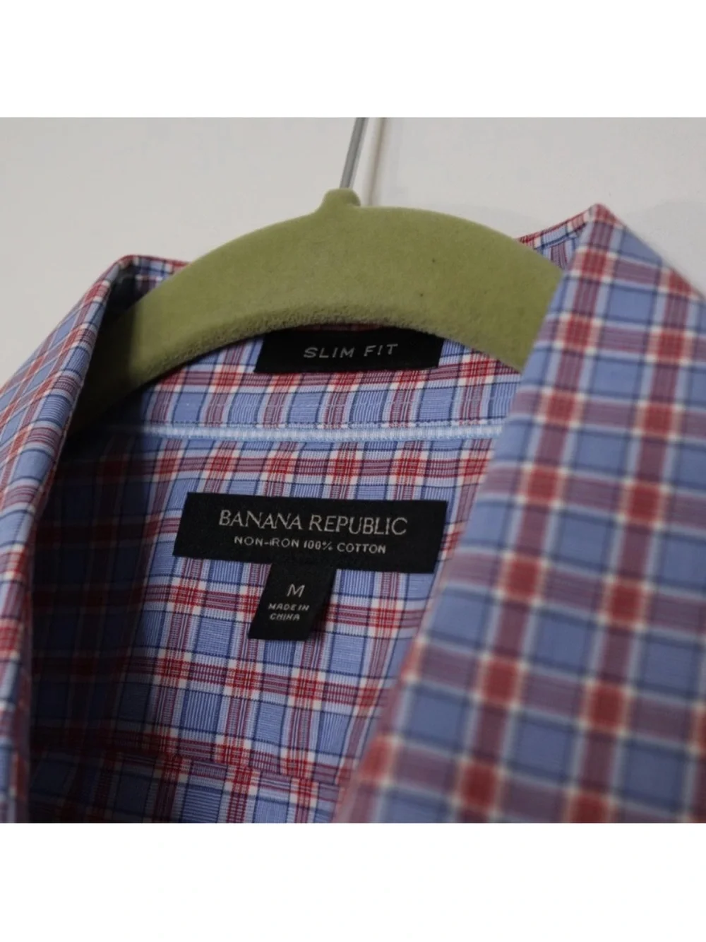 $89 BANANA REPUBLIC Slim Fit Plaid Non Iron Dress Shirt Size M